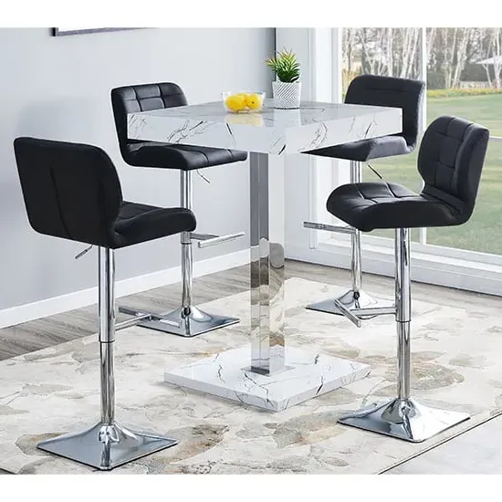 Topaz Vida Square Bar Table Set with 4 Candid Stools - Black