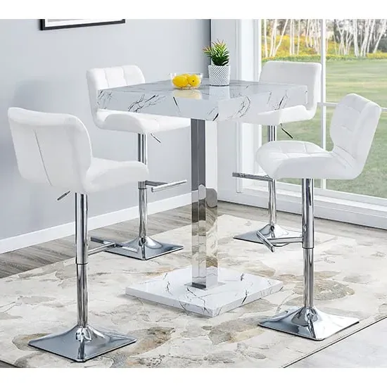 Topaz Vida Square Bar Table Set with 4 Candid Stools - White