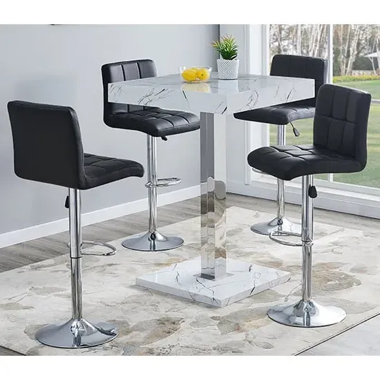 Topaz Vida Square Bar Table Set with 4 Coco Stools - Black