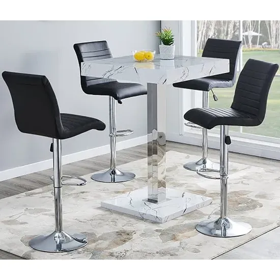 Topaz Vida Square Bar Table Set with 4 Ripple Stools - Black