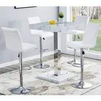 Topaz Vida Square Bar Table Set with 4 Ripple Stools - White