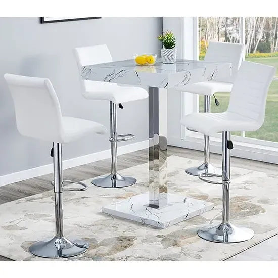 Topaz Vida Square Bar Table Set with 4 Ripple Stools - White