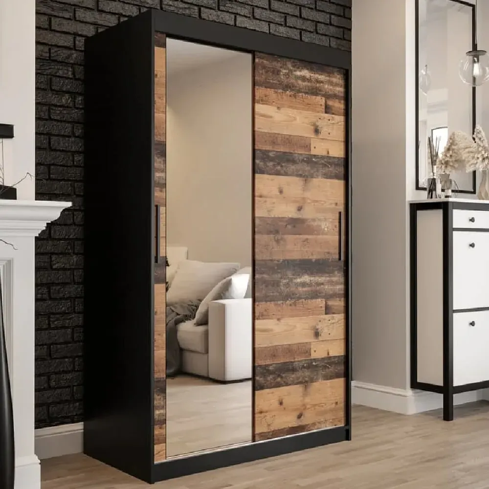 Topeka 1 Mirrored Wardrobe with Sliding Doors - Dark Oak