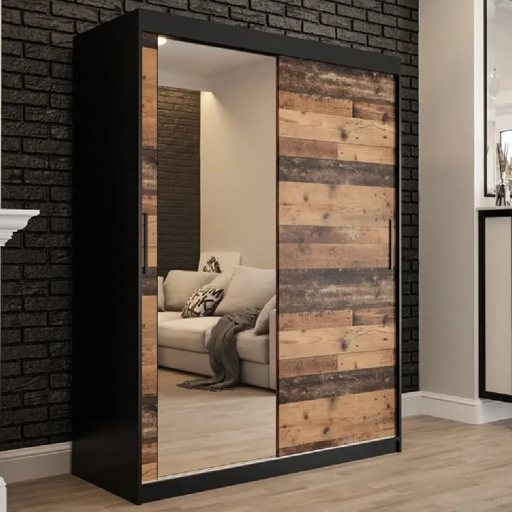Topeka 1 Mirrored Wardrobe with Sliding Doors - Dark Oak