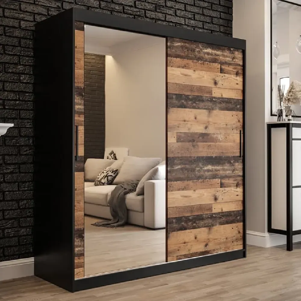Topeka 1 Mirrored Wardrobe with Sliding Doors - Dark Oak