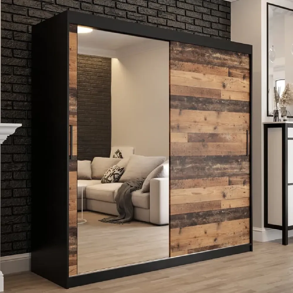 Topeka 1 Mirrored Wardrobe with Sliding Doors - Dark Oak