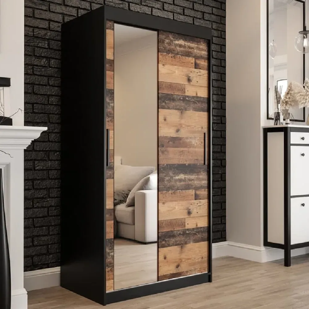 Topeka 1 Mirrored Wardrobe with Sliding Doors - Dark Oak image