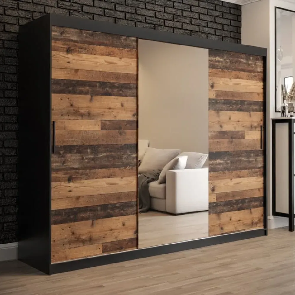 Topeka 2 Mirrored Wardrobe with Sliding Doors - Dark Oak