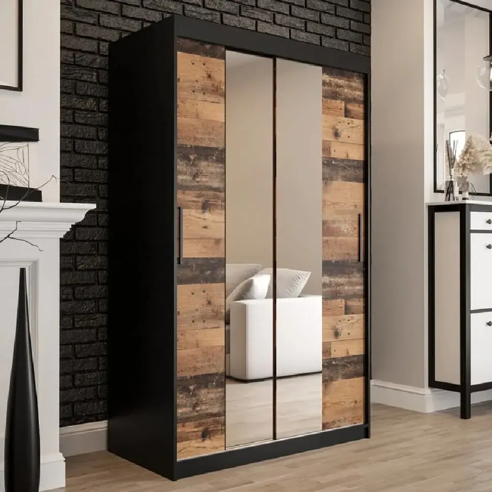 Topeka 2 Mirrored Wardrobe with Sliding Doors - Dark Oak