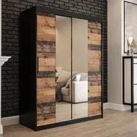 Topeka 2 Mirrored Wardrobe with Sliding Doors - Dark Oak