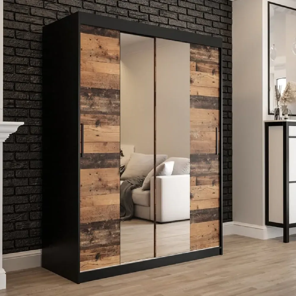 Topeka 2 Mirrored Wardrobe with Sliding Doors - Dark Oak