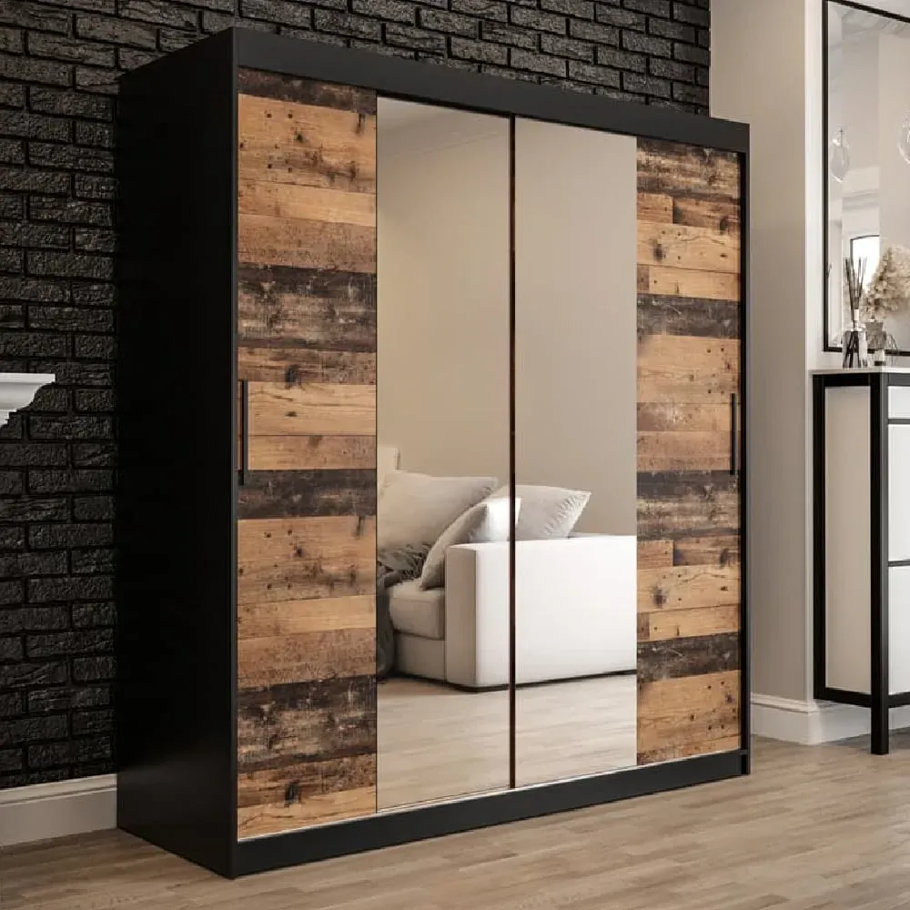 Topeka 2 Mirrored Wardrobe with Sliding Doors - Dark Oak