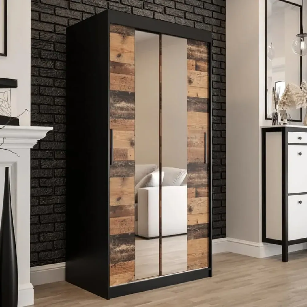 Topeka 2 Mirrored Wardrobe with Sliding Doors - Dark Oak