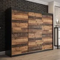 Topeka Wardrobe with 3 Sliding Doors - Dark Oak