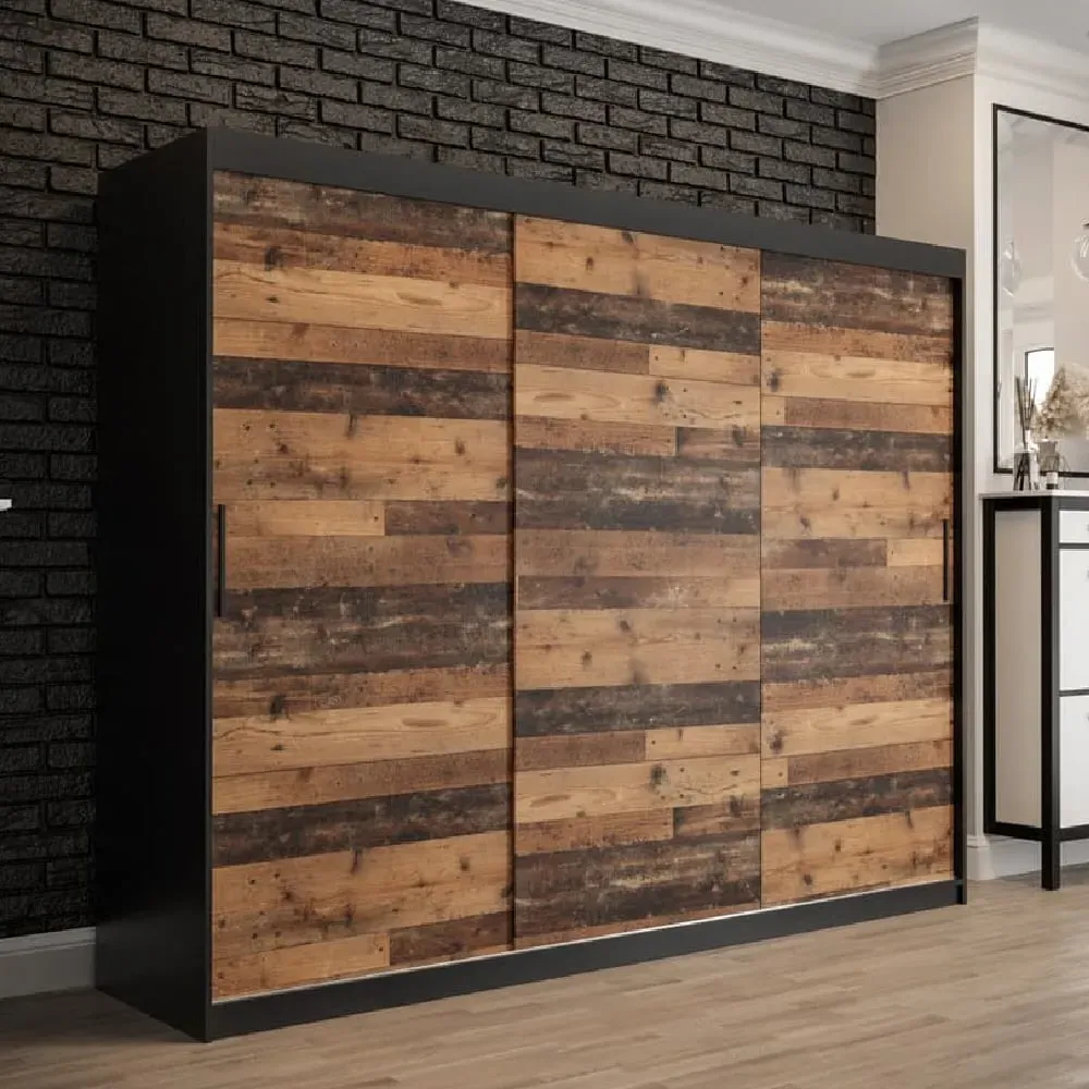 Topeka Wardrobe with 3 Sliding Doors - Dark Oak