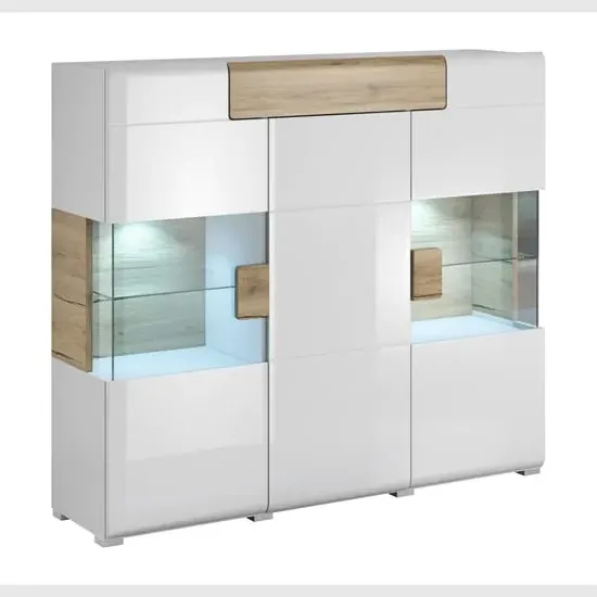 Torino 2-Door Display Cabinet with LED - White, Oak