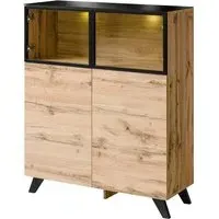 Torino 4-Door Display Cabinet with LED - White, Wotan Oak