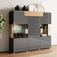 Torino Display Cabinet with LED - Grey, Oak