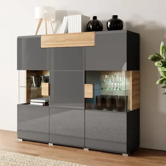 Torino Display Cabinet with LED - Grey, Oak