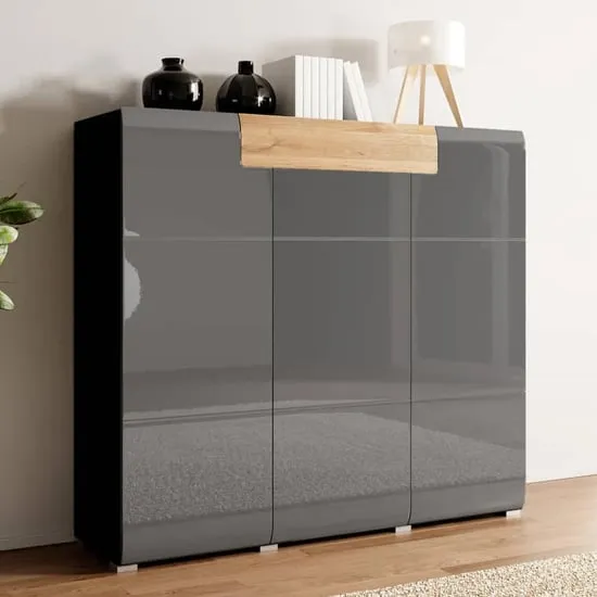 Torino High Gloss 3-Door Sideboard - Grey, Oak