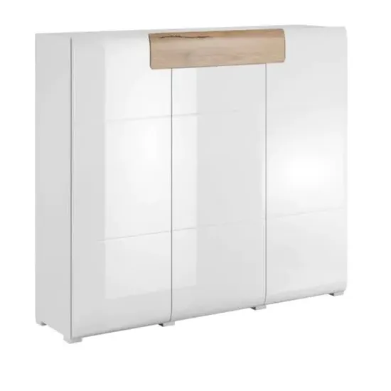 Torino High Gloss 3-Door Sideboard - White, Oak