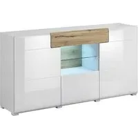 Torino High Gloss 3-Door Sideboard with LED - White, Oak