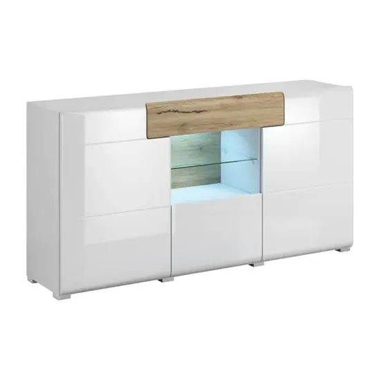 Torino High Gloss 3-Door Sideboard with LED - White, Oak