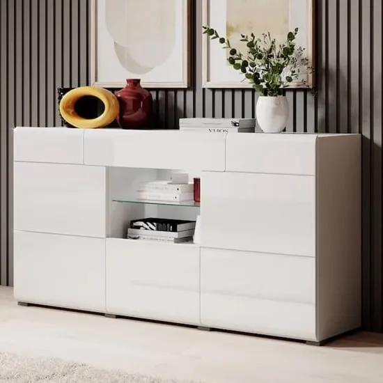 Torino High Gloss 3-Door Sideboard with LED - White image