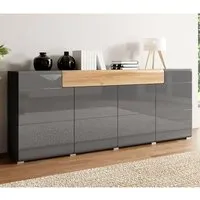 Torino High Gloss 4-Door Sideboard - Grey, Oak