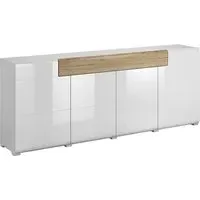 Torino High Gloss 4-Door Sideboard - White, Oak