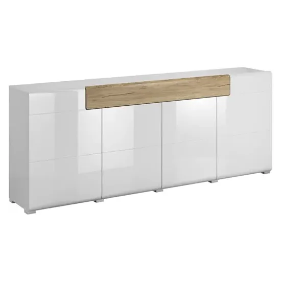 Torino High Gloss 4-Door Sideboard - White, Oak