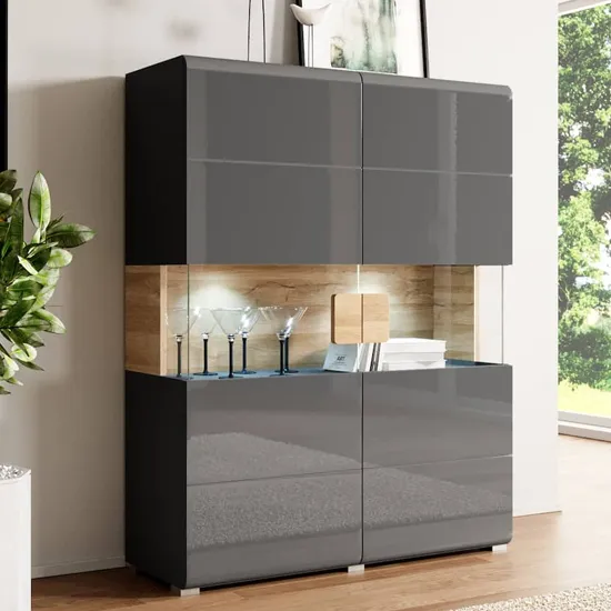 Torino Highboard with LED - Grey, Oak