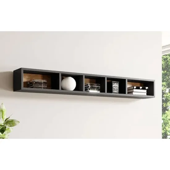 Torino Wall Shelf with 5 Compartments - Grey, San Remo Oak