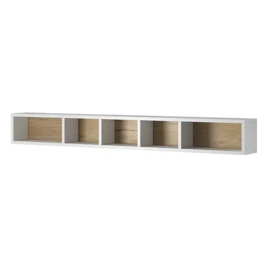 Torino Wall Shelf with 5 Compartments - White, San Remo Oak