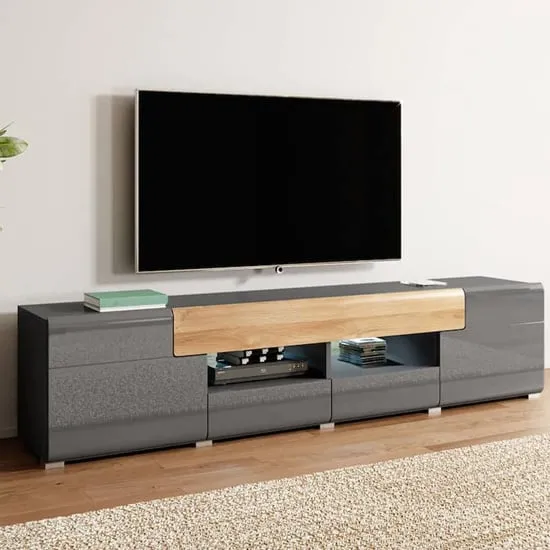 Torino Wide High Gloss TV Stand with LED - Grey, Oak