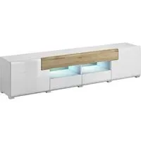 Torino Wide High Gloss TV Stand with LED - White, Oak