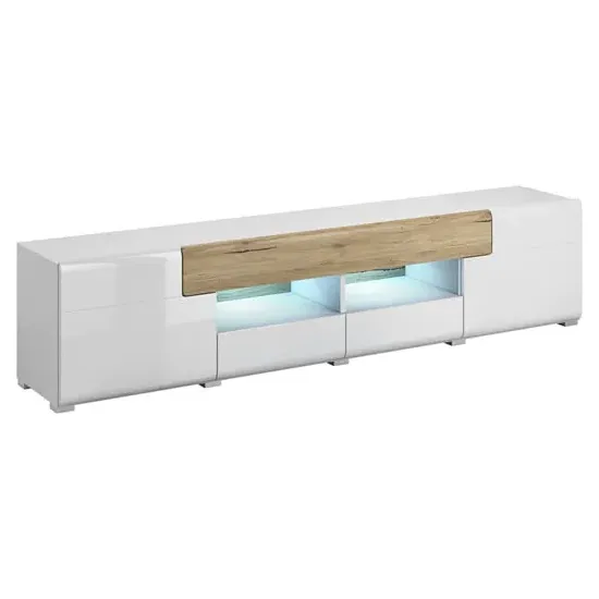 Torino Wide High Gloss TV Stand with LED - White, Oak
