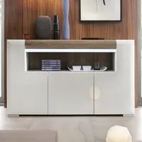 Tortola 3-Door Sideboard with LED Lighting - Oak, White Gloss alternate view