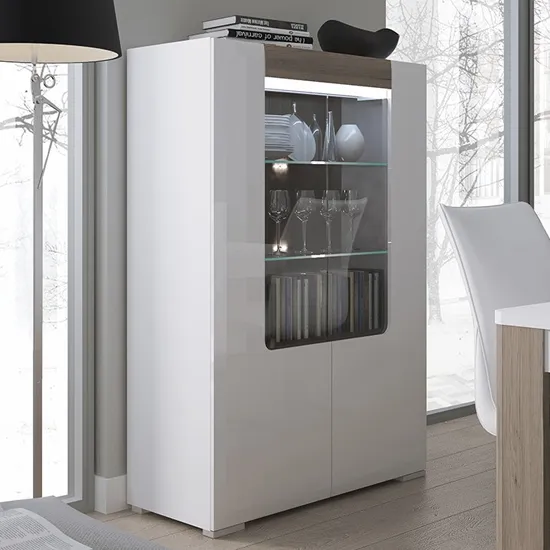 Tortola Low 2-Door Display Cabinet with LED - White, Oak product