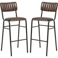 Toulouse Bar Stools with Ribbed Pattern - Brown, Faux Leather