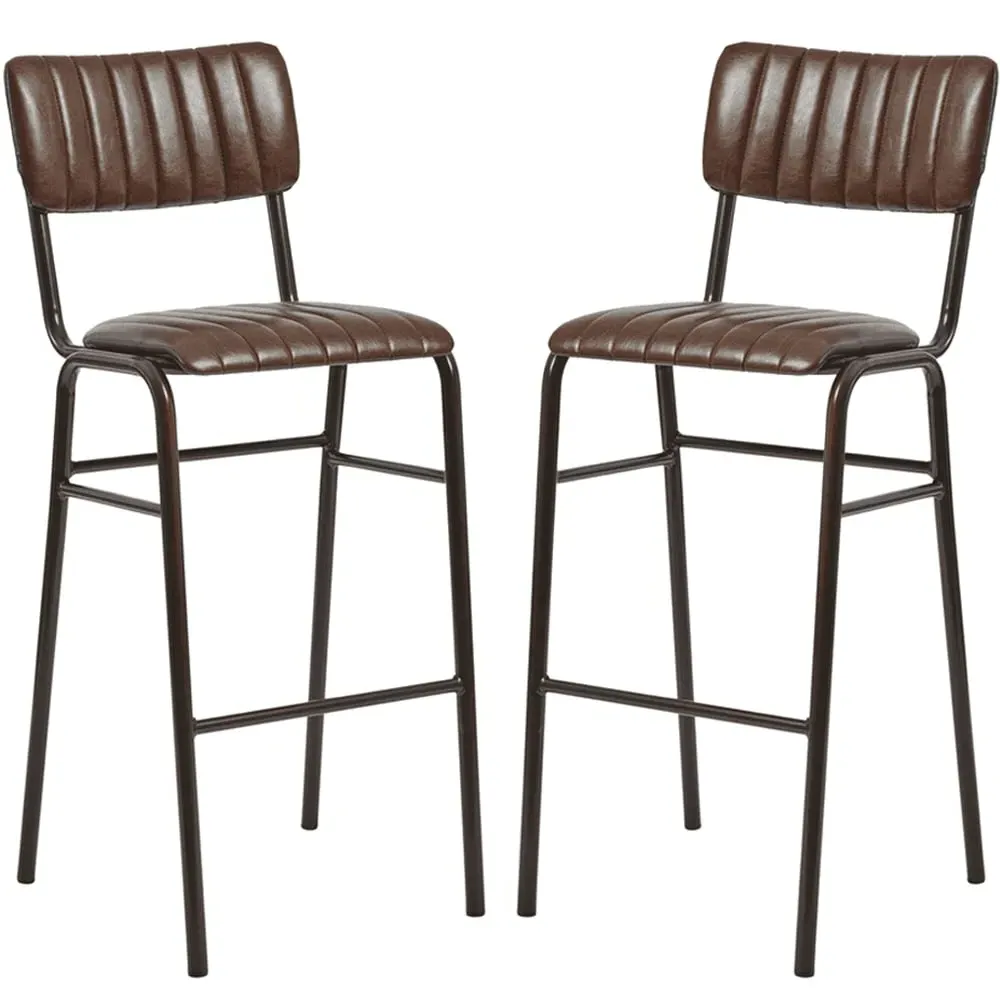 Toulouse Bar Stools with Ribbed Pattern - Brown, Faux Leather image