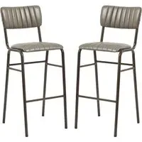 Toulouse Bar Stools with Ribbed Pattern - Grey, Faux Leather