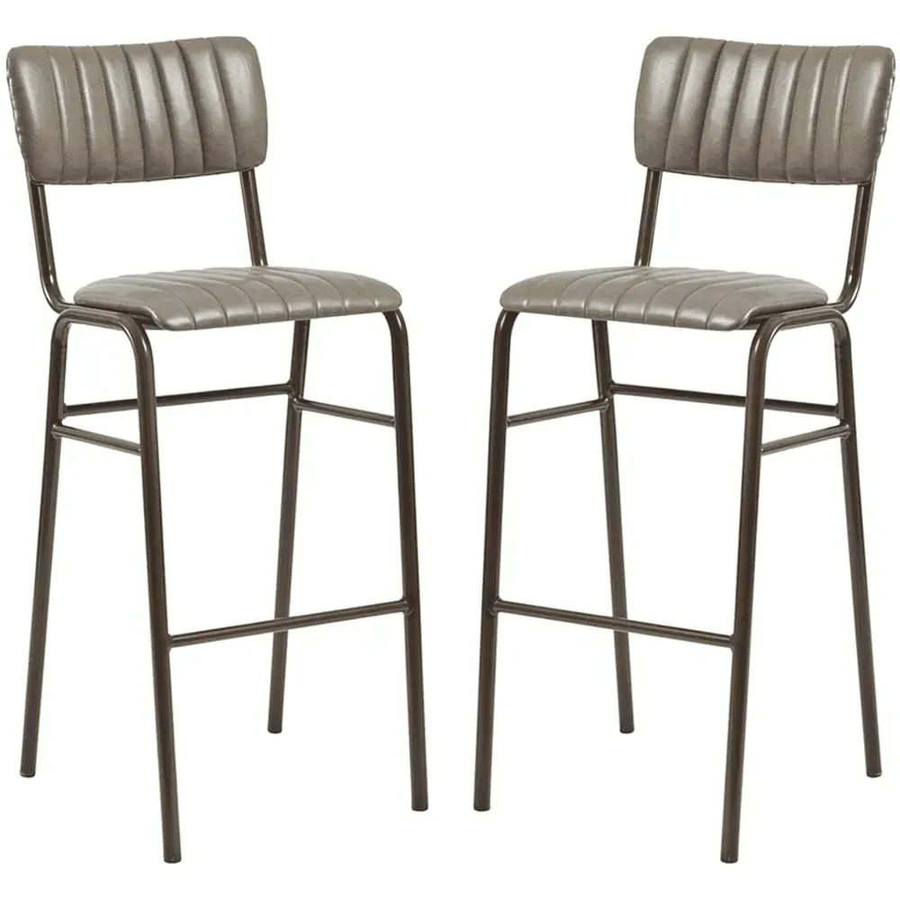 Toulouse Bar Stools with Ribbed Pattern - Grey, Faux Leather