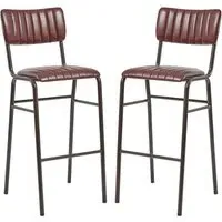 Toulouse Bar Stools with Ribbed Pattern - Red, Faux Leather
