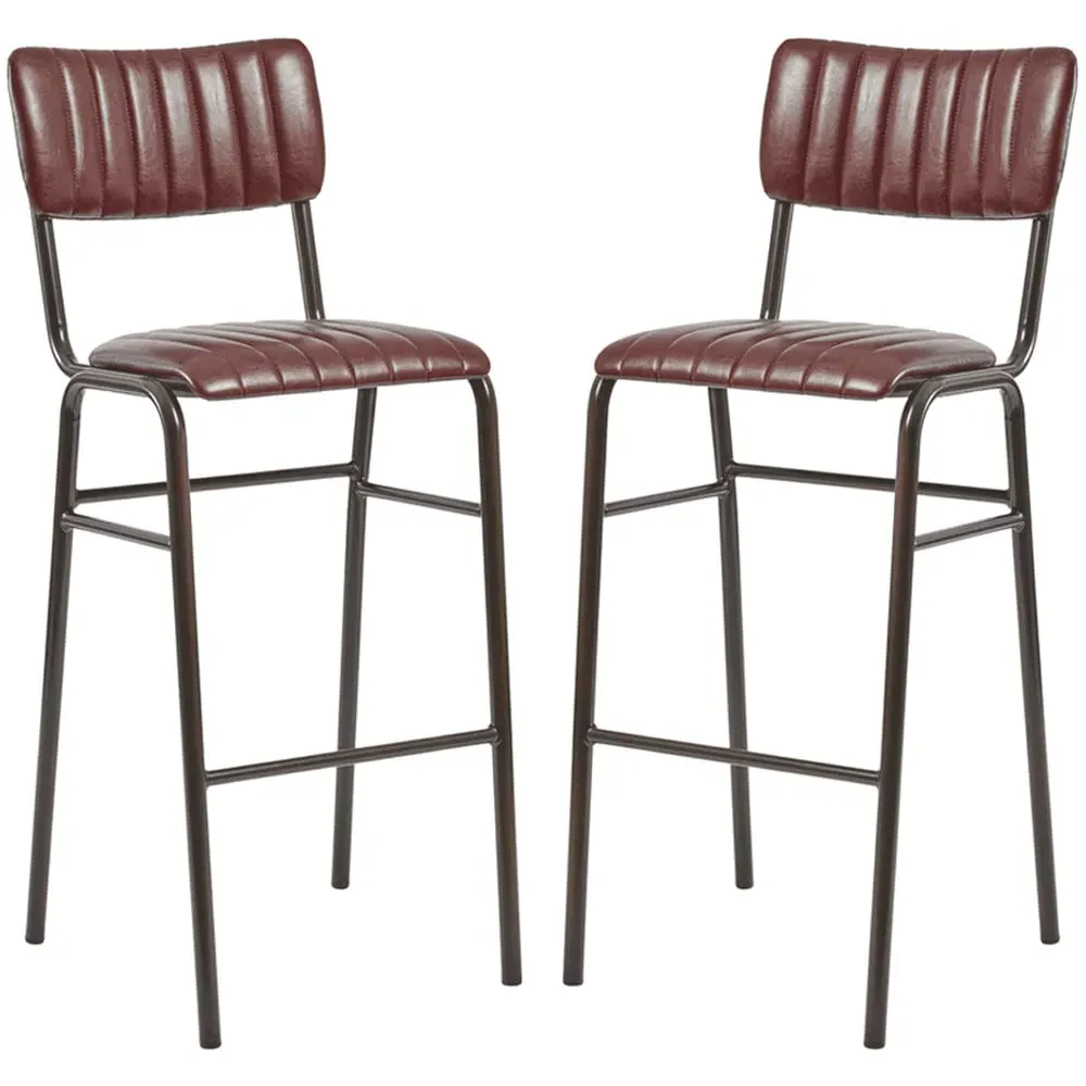 Toulouse Bar Stools with Ribbed Pattern - Red, Faux Leather