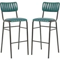 Toulouse Bar Stools with Ribbed Pattern - Teal, Faux Leather