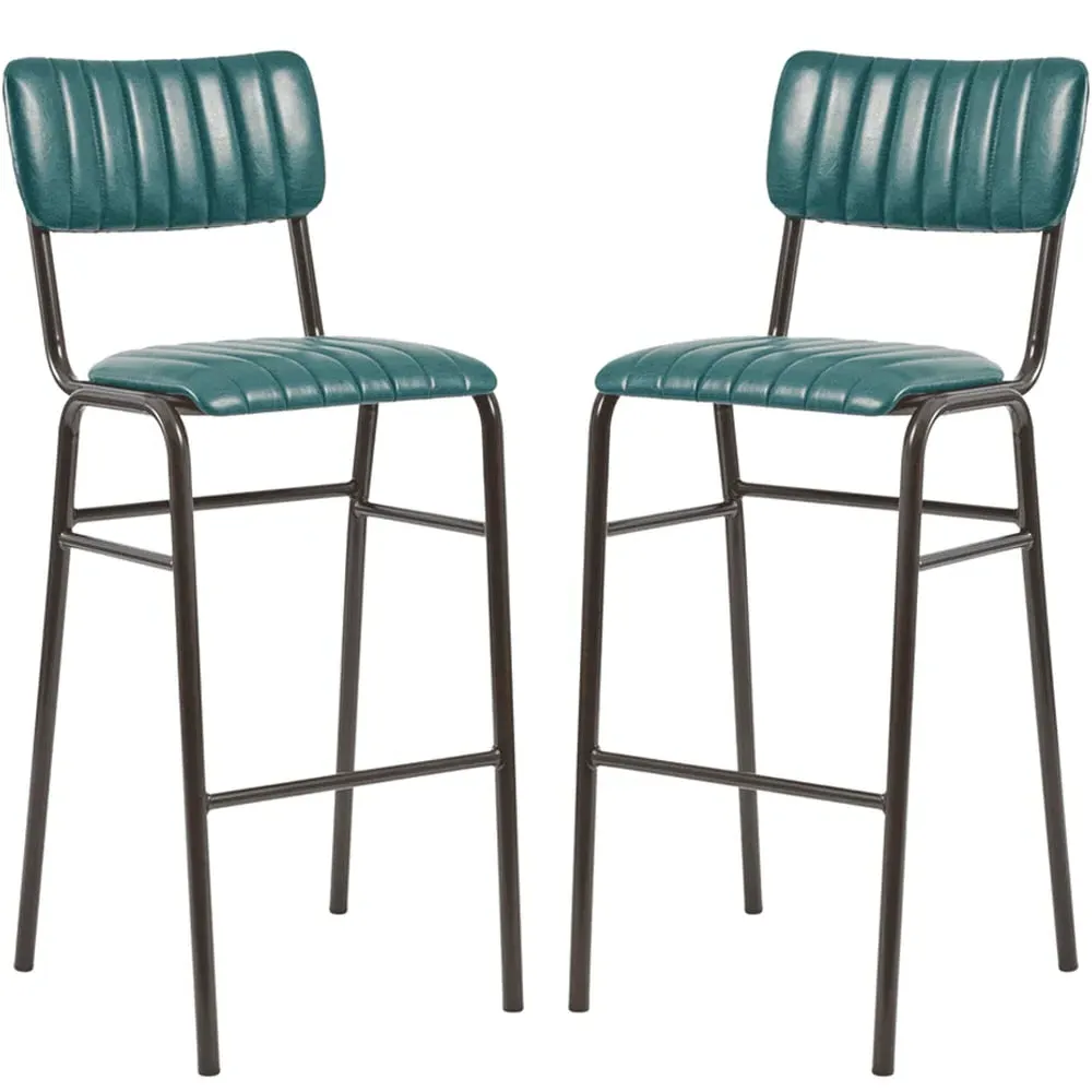Toulouse Bar Stools with Ribbed Pattern - Teal, Faux Leather
