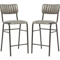 Toulouse Mid Bar Stools with Ribbed Pattern - Grey, Faux Leather