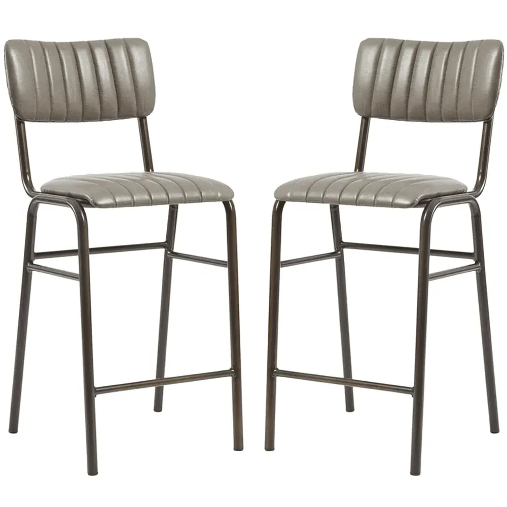 Toulouse Mid Bar Stools with Ribbed Pattern - Grey, Faux Leather