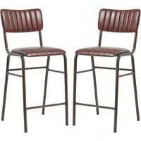 Toulouse Mid Bar Stools with Ribbed Pattern - Red, Faux Leather